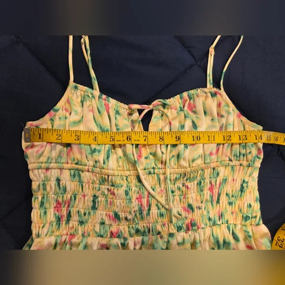 Astr Green/Yellow and Pink Floral Maxi Dress,Sapaguetri Straps, Size M. - Picture 12 of 14